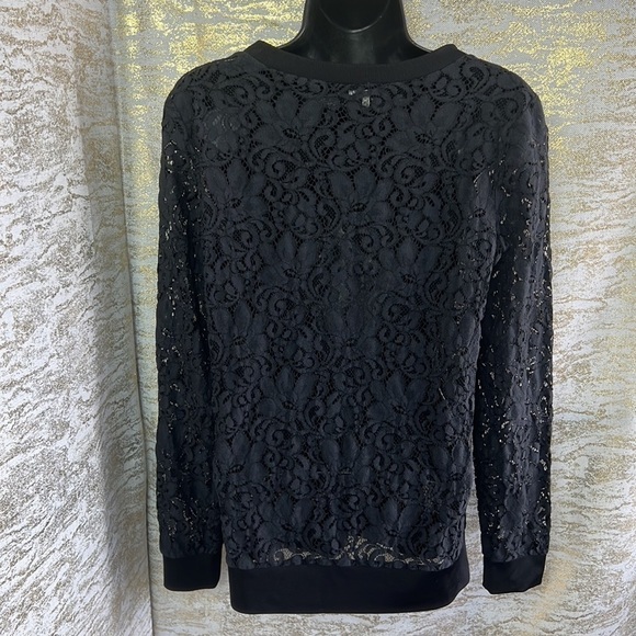 Theory Black Jaidyn Sheer Lace Long Sleeves Crew Neck Size S - Picture 9 of 13